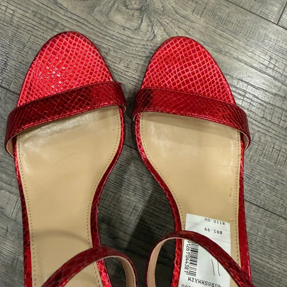 Michael Kors Red Metallic Snakeskin Embossed Leather Sandals Heels 11M